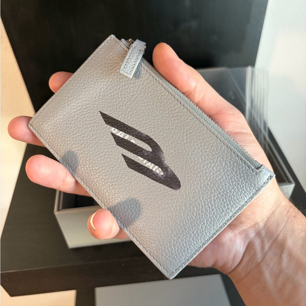 NEW Balenciaga Cash Long Coin Card Holder Grey Grained Calfskin Leather Wallet